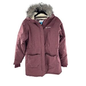 Columbia Girls Insulated Parka Jacket Faux Fur Hood Wine Red XL 18 20